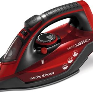 Morphy Richards EasyCHARGE Cordless Steam Iron, Non Stick Ceramic Soleplate, 130g Boost, 30g Output, 350ml Water Tank, Anti Drip and Scale, Auto Shut-off, 2.5m Cord, 2400W, Red