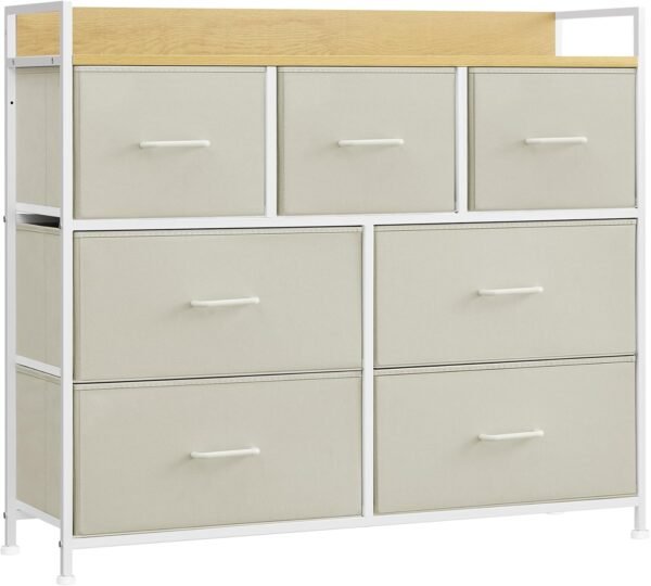 SONGMICS HOME 7-Drawer Chest of Drawers, Dresser for Bedroom, Bedroom Cabinet Organiser, 7 Fabric Drawers with Handles, Easy Assembly, Metal Frame Organiser, Entryway, Children Room, Household - Image 2