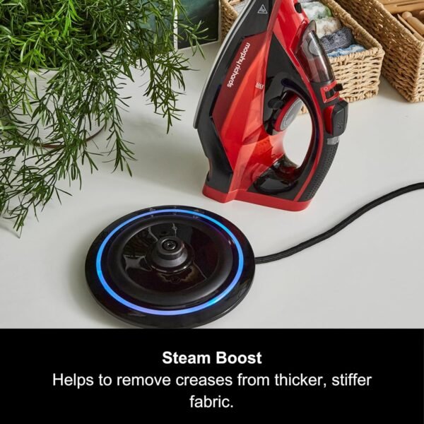 Morphy Richards EasyCHARGE Cordless Steam Iron, Non Stick Ceramic Soleplate, 130g Boost, 30g Output, 350ml Water Tank, Anti Drip and Scale, Auto Shut-off, 2.5m Cord, 2400W, Red - Image 3