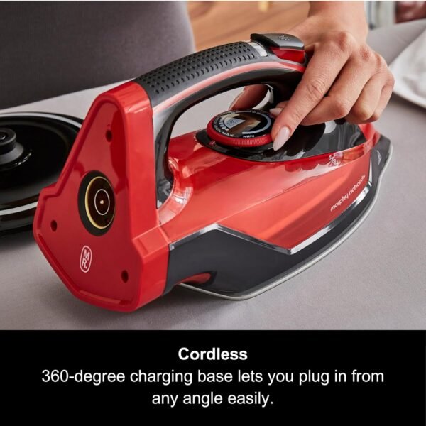 Morphy Richards EasyCHARGE Cordless Steam Iron, Non Stick Ceramic Soleplate, 130g Boost, 30g Output, 350ml Water Tank, Anti Drip and Scale, Auto Shut-off, 2.5m Cord, 2400W, Red - Image 4