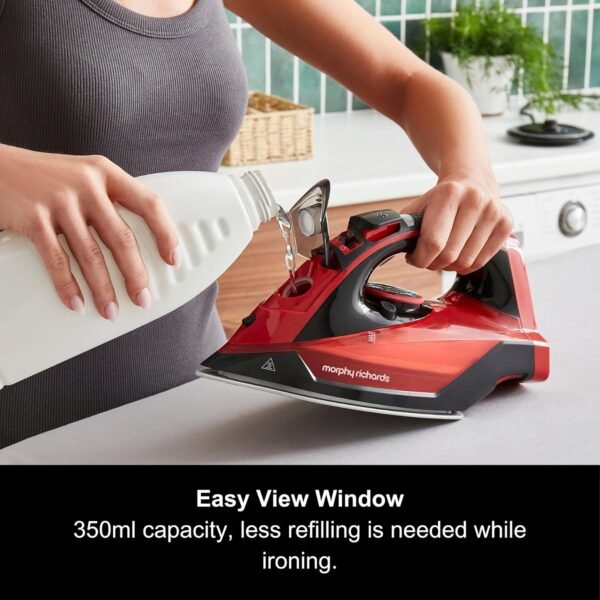 Morphy Richards EasyCHARGE Cordless Steam Iron, Non Stick Ceramic Soleplate, 130g Boost, 30g Output, 350ml Water Tank, Anti Drip and Scale, Auto Shut-off, 2.5m Cord, 2400W, Red - Image 5