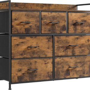 SONGMICS HOME 7-Drawer Chest of Drawers, Dresser for Bedroom, Bedroom Cabinet Organiser, 7 Fabric Drawers with Handles, Easy Assembly, Metal Frame Organiser, Entryway, Children Room, Household