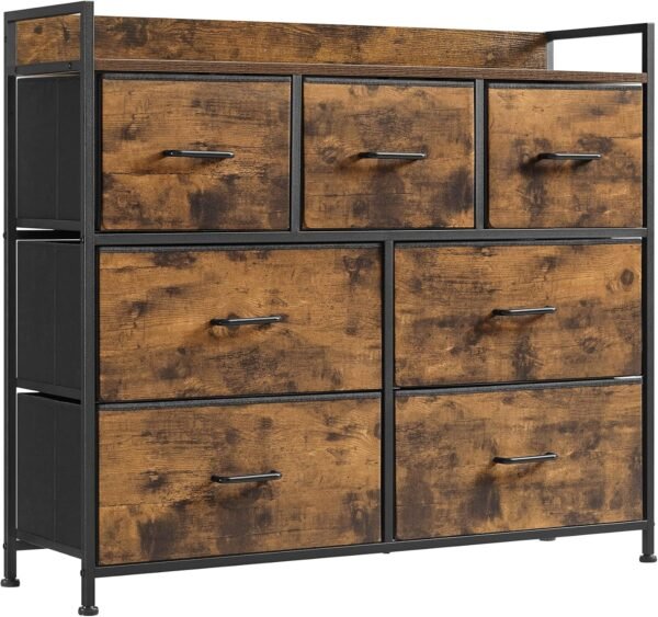 SONGMICS HOME 7-Drawer Chest of Drawers, Dresser for Bedroom, Bedroom Cabinet Organiser, 7 Fabric Drawers with Handles, Easy Assembly, Metal Frame Organiser, Entryway, Children Room, Household