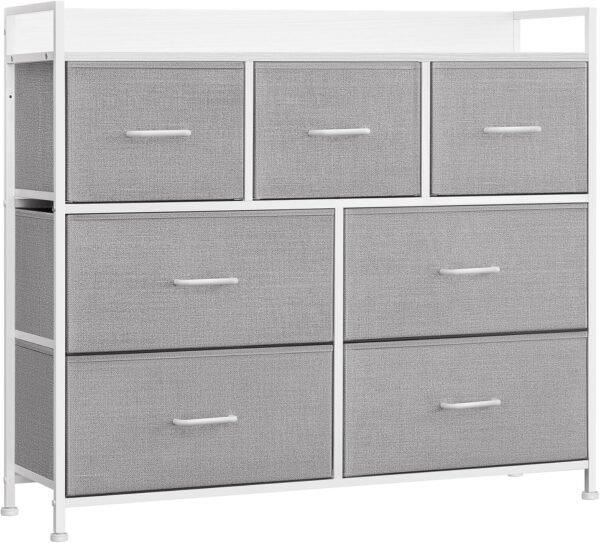 SONGMICS HOME 7-Drawer Chest of Drawers, Dresser for Bedroom, Bedroom Cabinet Organiser, 7 Fabric Drawers with Handles, Easy Assembly, Metal Frame Organiser, Entryway, Children Room, Household - Image 3